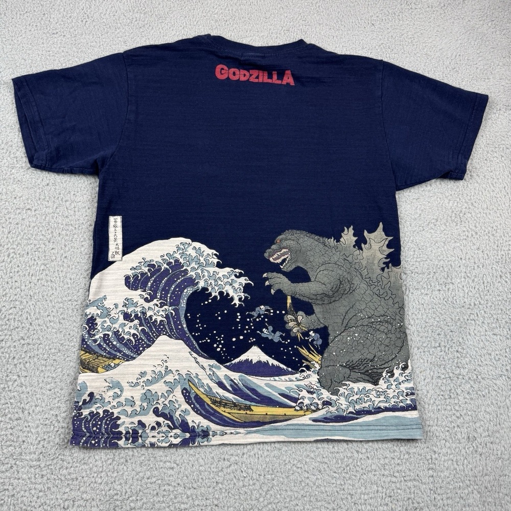 Godzilla Toho T Shirt Medium Limited Edition Blue Japanese Woodblock Hokusai - Picture 6 of 12